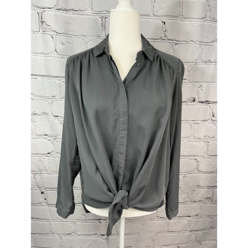 Anthropologie Maeve Gray Tie Front long Sleeve Shirt